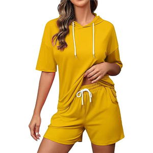 Conjuntos informales OEM para mujer, sudadera de manga corta de talla XL con Sudadera con capucha, conjuntos de ropa de descanso corta para niñas - Product Image 3