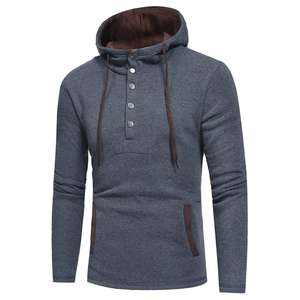 Sudadera con capucha para hombre con botón bordado, ligero poliéster/algodón para primavera - Product Image 1