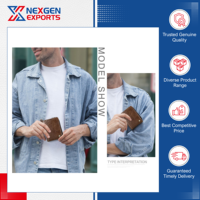 Kualitas Luar Biasa Desain Menarik Dompet Kartu RFID Kulit Vintage Pria dengan Penutup Tombol Pendek untuk Slot Kartu