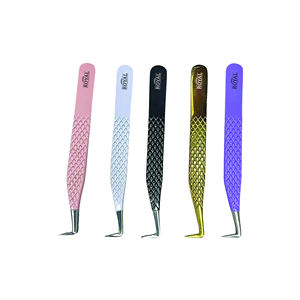 Venta al por mayor de etiquetas personalizadas, pinzas para pestañas inclinadas, aplicadores de pestañas de acero inoxidable en diferentes colores - Product Image 6