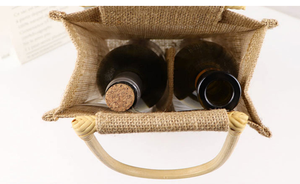 Bolsas de mano de vino de yute reutilizables ecológicas para mujer, cadenas bordadas, resistentes al agua, cierre de cremallera, portabotellas al por mayor - Product Image 2