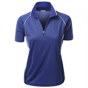 Polo deportivo de golf de manga corta con media cremallera para mujer, precio personalizado al por mayor - Product Image 1