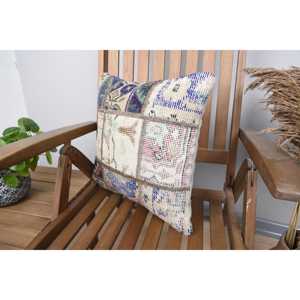 Almohada de lana Premium bohemia de 18x18 Cojín Kantha Beige Patrones Vintage Técnica tejida Portátil para uso en sofá para Navidad - Product Image 3