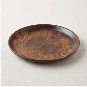Assiette plate ronde en bois d'acacia, faite à la main, polie, style Wabi Sabi, couleur unie, vaisselle et assiettes - Product Image 1