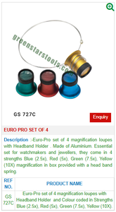Euro <b>Pro</b> Magnification Loupe Set 4 Pcs <b>2</b> 5x to 10x With Headband Holder Jewelry Inspection Tool |Item No GS-727C - Product Image 2
