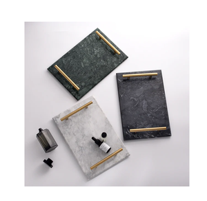 Bandeja de servicio de mármol Sostenible 3 piezas Mango de latón Diferentes colores de piedra Bandeja de mármol más nueva para el hogar - Product Image 1
