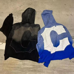 Sudadera con capucha con strass serigrafiada de alta calidad con logotipo personalizado, sudaderas con capucha recortadas lavadas con ácido 400GSM de peso pesado para hombres - Product Image 3