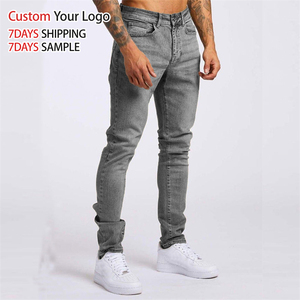 High Quality Mid Waist Micro <b>Elastic</b> Denim <b>Jeans</b> Hole Tight Stretch Custom Streetwear Straight Stacked Slim Fit for <b>Men</b> <b>Jeans</b> - Product Image 3