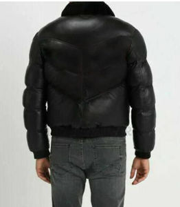 Chaqueta de Cuero Sintético Personalizable Unisex de Talla Grande, Estilo Burbuja, Sin Cuello, Negra, con Logotipo Frontal, Resistente al Viento, Tejido de Pana - Product Image 3