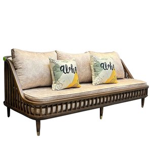 Three-Seat KBH <b>Sofa</b> with Wooden Slats and Genuine Leather Cushions-Tropical Design Home Furniture SFB68068 - Product Image 1