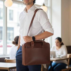 Sac messager en cuir véritable souple de luxe pour unisexe, léger, pour ordinateur portable, travail, affaires, bandoulière, sac de bureau - Product Image 6