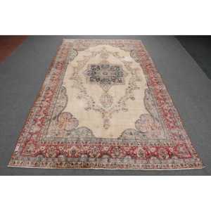 Tapis turc, tapis vintage 6,8x10,9 pieds, tapis en laine rouge style sud-ouest - Product Image 1