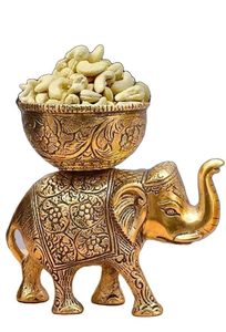 Elefante Urli Bowl Diseño étnico | Cuenco de elefante envejecido dorado decorativo de buena suerte | Portavelas | Caja de regalo de color | Urli Pot - Product Image 2