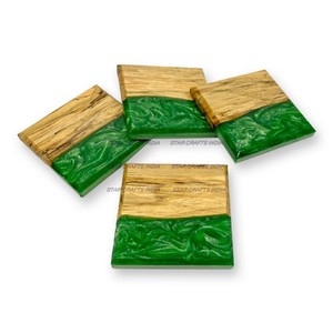El mejor posavasos de resina de madera epoxi redondo cuadrado personalizado de alta calidad con juego de soporte para oficina y hogar de SCI - Product Image 3