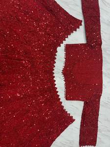 ベストセラーのインドデザイナーによるタペタシルク刺繍レヘンガ・チョリ・ドゥパッタ既製パーティーウェディング衣装（ネットドレス付き） - Product Image 2