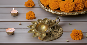 Diya Panchmukhi Jot Jot et Deepak Diya à long manche en laiton, articles de puja quotidiens, Diya à cinq faces Aarti, style d'art décoratif en métal - Product Image 3