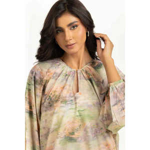 Conjunto Coordinado de Hilo Lurex Estampado IUSTTS-1325 de Chifón Casual sin Cuello y Mangas Tres Cuartos para Primavera/Verano - Product Image 3