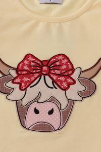 Highland Cow Applique Ruffle Shorts Set Cute Fun Farm Animal Design Tenue d'été ODM Groupe d'âge Enfants Deux pièces - Product Image 5