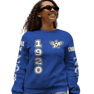 Pull en maille bleu et blanc ZPhiB Greek Life, lettres en chenille sur le devant, Divine Nine Premium, 1920 Zeta Phi Beta Sorority - Product Image 4