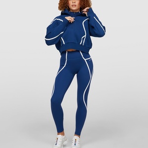 Broderie délavée recadrée Sport Street Wear Logo personnalisé fermeture éclair deux 2 pièces pantalons de survêtement et sweat à capuche ensemble Joggers survêtements femmes - Product Image 5