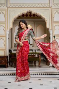 Launching <b>red</b> pure bandhej <b>saree</b> with heavy pitha & gota patti work New Festival wedding wear - Product Image 3