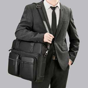 Vintage 16 Inch Genuine <b>Leather</b> <b>Briefcase</b> Large Cowhide Laptop Handbag Zipper Men's Women's Business Shoulder Messenger Bag - Product Image 2
