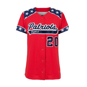 Ensemble uniforme de softball pour femmes Patriots, imprimé drapeau rouge, bleu et blanc, col en V, boutonné, manches courtes, pantalon ajusté - Product Image 3