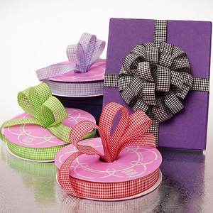 Wendy Floral Gingham <b>Wired</b> <b>Ribbon</b> Polyester Versatile for Garments for Birthdays Christmas Halloween Easter Hanukkah Decorations - Product Image 1