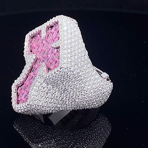 Plata de Ley 925 Personalización de lujo Hip Hop Leb Grown Pink Cross Ring Baguette Iced Out Diamond Jewelry Diseños únicos - Product Image 3