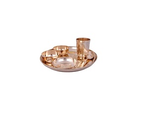 Ensemble thali bronze de dîner en métal cuivré de qualité supérieure pour la maison, la salle à manger de mariage, design décoratif fait main d'Inde - Product Image 3