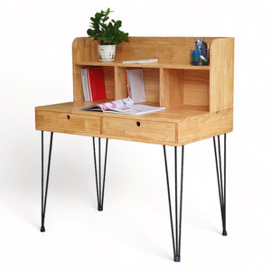 Solid Wood 100x60x115cm Computer Desk with Integrated Bookshelf and Modern Hairpin <b>Iron</b> Legs BD68109 for Bedroom or Hotel - Product Image 1