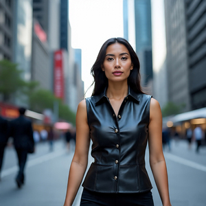 Chaleco de cuero sin mangas con botones y cremallera para mujer - Product Image 2