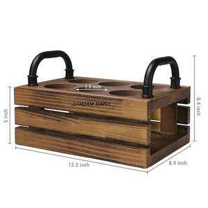 Rustic Burnt Wood Rectangle <b>Beer</b> <b>Bottle</b> <b>Crate</b> with Black Metal Handles - Product Image 2