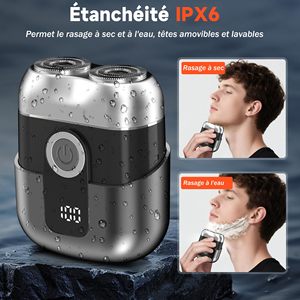 Mini rasoir électrique gris pour hommes avec écran LED, étanche, silencieux, portable, IPX7, pour le visage, lames remplaçables, lavable - Product Image 4