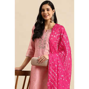 Pink Heavy Embroidered <b>Kurta</b> Set with Dupatta for <b>Women</b> Bollywood & Pakistani Style Ethnic Wear for Party Salwar Kameez Stitched - Product Image 2