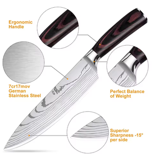 Cuchillo de Chef Profesional de 8 Pulgadas de Acero de Damasco con Mango de Madera, Ecológico, Ambidiestro, Apto para Lavavajillas, Cocina Moderna - Product Image 2