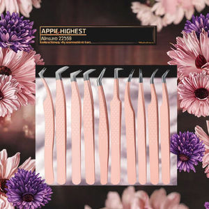 Pince à épiler professionnelle en acier inoxydable pour extensions de sourcils et de cils, différentes couleurs avec pointe inclinée, marque privée - Product Image 4