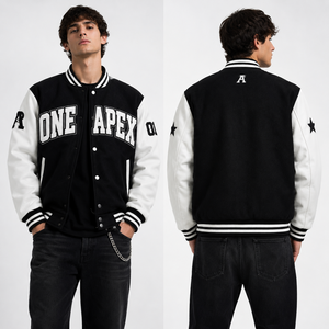 Custom Black Wool Original <b>Leather</b> Varsity <b>Jacket</b> Men Chenille Letterman <b>Jacket</b> College Bomber <b>Jacket</b> OEM Streetwear Outerwear - Product Image 1