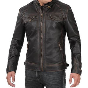 Vestes en cuir de motard à fermeture éclair en gros, OEM, nouvelle veste en cuir décontractée, veste varsity coupe-vent, veste en cuir de vache personnalisée, col montant pour homme - Product Image 3