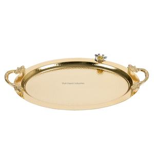 Ensemble de 2 plateaux de service décoratifs en métal avec poignée pour table à manger maison salade petit déjeuner plateau de service en or fini - Product Image 6