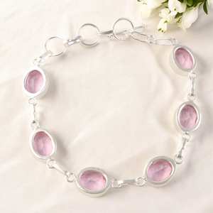 Bracelet de charme tennis en zircon rose fait à la main en argent sterling 925, bijoux simples, classiques et luxueux pour femmes, cadeau d'anniversaire - Product Image 4