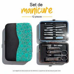 Set de Manicura Premium de Acero Inoxidable de 12 Piezas con Estuche de Cuero PU, Cortaúñas, Tijeras, Pinzas y Lima - Product Image 1