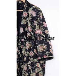 Bata Corta Kimono Kantha Vintage Hecha a Mano, Abrigo de Edredón Indio con Patrón Floral de Lujo, Chaqueta Suave de Invierno para Otoño, Camisón Corto - Product Image 6