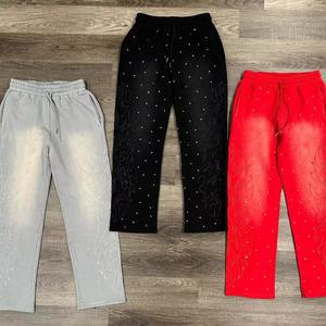 Pantalon de survêtement évasé délavé à l'acide pour hommes en gros | Fabricant de vêtements de détail en coton éponge de qualité supérieure, logo brodé et strass - Product Image 3
