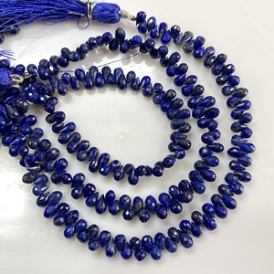 Perles Briolette en forme de goutte à facettes Lapiz Lazuli naturelles Perles en forme de larme de pierres précieuses naturelles - Product Image 3