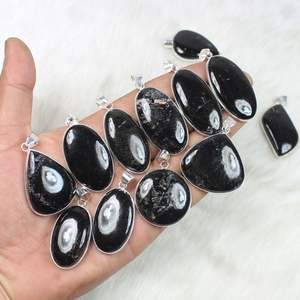 Pendentif en pierre précieuse de quartz de tourmaline noire naturelle en gros avec réglage de lunette pour la fabrication de bijoux - Product Image 3