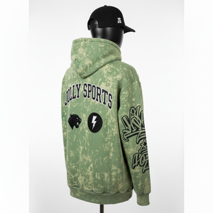 Sweat-shirt en molleton de coton lourd 380GSM vert délavé à l'acide avec broderie Logo personnalisé et détails en patch chenille Sweat-shirt basique - Product Image 4