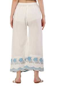 Pantalon Palazzo en rayonne blanche fait à la main Pantalon Palazzo surpiqué pour femme - Product Image 5