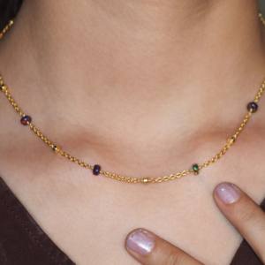 GOODSTONE JEWELS <b>925</b> Sterling <b>Silver</b> Beaded <b>Necklace</b> with Natural Black Opal Gold Plating Wedding Gift for Women Size 14 Inches - Product Image 3