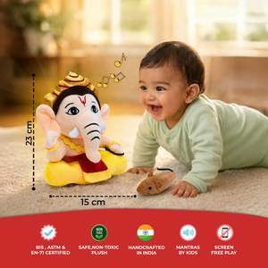 Petite figurine en peluche de 22 cm du dieu hindou Ganesha chantant des mantras, pour les enfants de 2 à 4 ans, en provenance du Rajasthan - Product Image 3